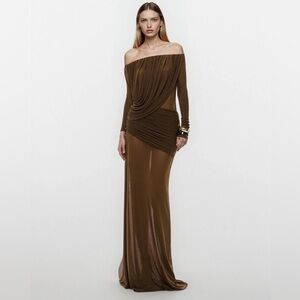 KOIR mesh off Brown Off-Shoulder maxi Dress